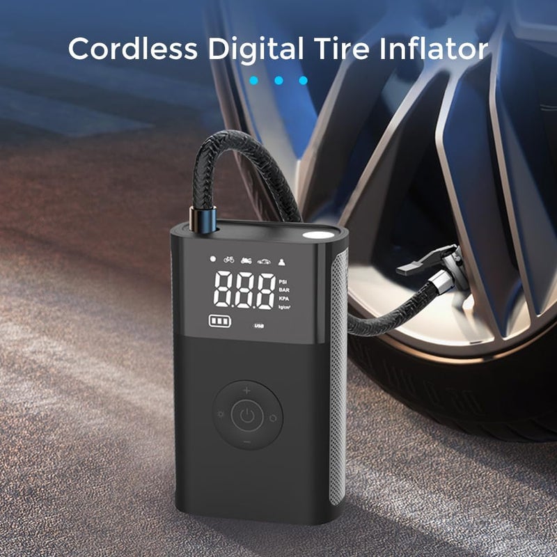 GLEVAR 12V Tire Inflator Portable Air Compressor Pump Digital Gauge, LED Light, Double Cylinder 150 PSI, Tire Repair Kit Included, For Car, Bike, Truck, SUV, Inflatables & Emergency Use - Image 5