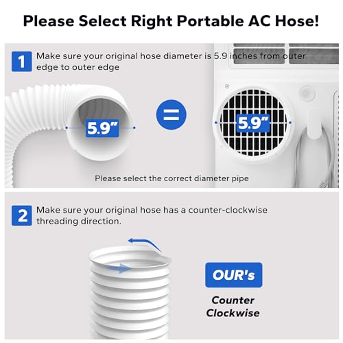 Cestluck Flexible AC Exhaust Hose, 5.9" Diameter Counterclockwise AC Hose, Length to 80", Portable Air Conditioner Vent Hose Compatible with Delonghi & LG Air Conditioner Parts - Image 3