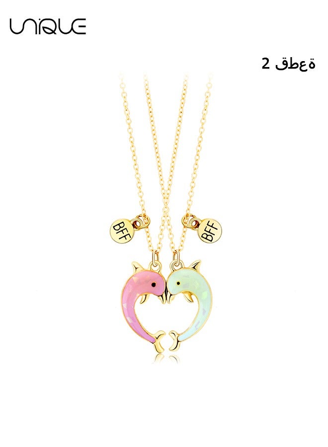 Unique Necklaces 2PCS Friendship Magnetic Necklaces Best Friends Gold Dolphin Pendant Chain Necklaces for Girls Women Friendship Jewelry Gifts for Kids  - Image 1