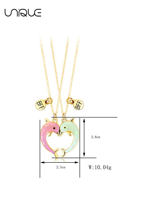 Unique Necklaces 2PCS Friendship Magnetic Necklaces Best Friends Gold Dolphin Pendant Chain Necklaces for Girls Women Friendship Jewelry Gifts for Kids  - Image 2