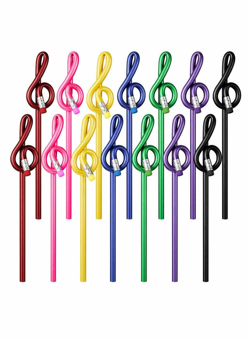 KASTWAVE Music Pencils 14 Pieces Musical Note Assorted Colorful Wooden Treble Clef Bent Pencil for Artists Kids Students Home Office School Supplies - Image 1