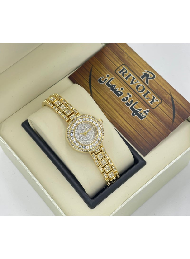 ريفولي ساعة يد نسائية من الفولاذ المقاوم للصدأ مرصعة بالكريستال