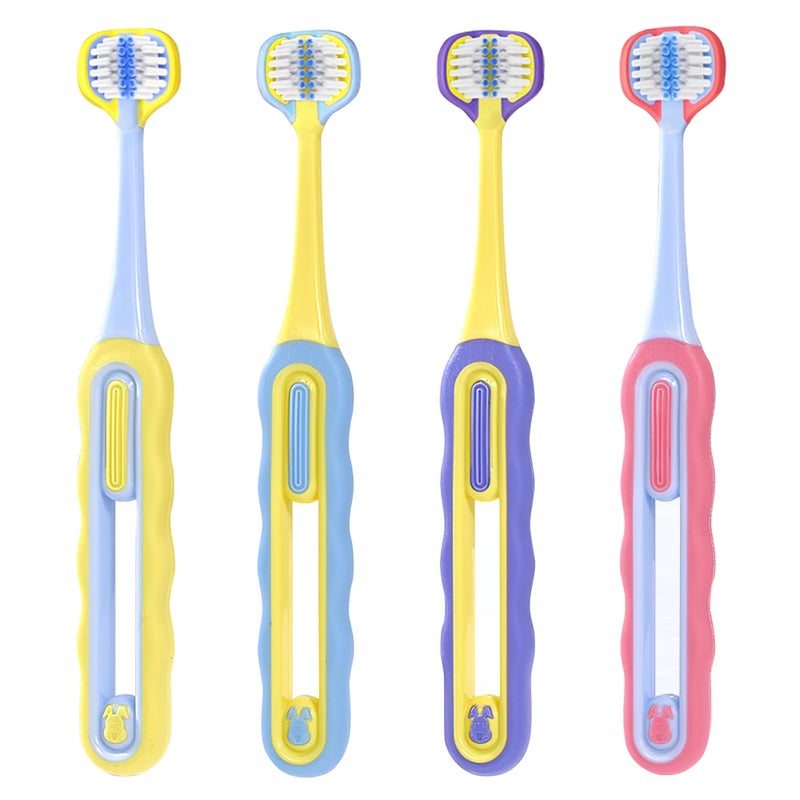 FOREVIVE 3-Sided Toddler Toothbrush 4-Pack | Ultra-Soft Bristles for Ages 1-12 | 4 Fun Colors (Gentle, 360Â° Cleaning, Comfortable for Sensitive Gums), Easy-Grip Handle & Quick Cleaning - Image 1