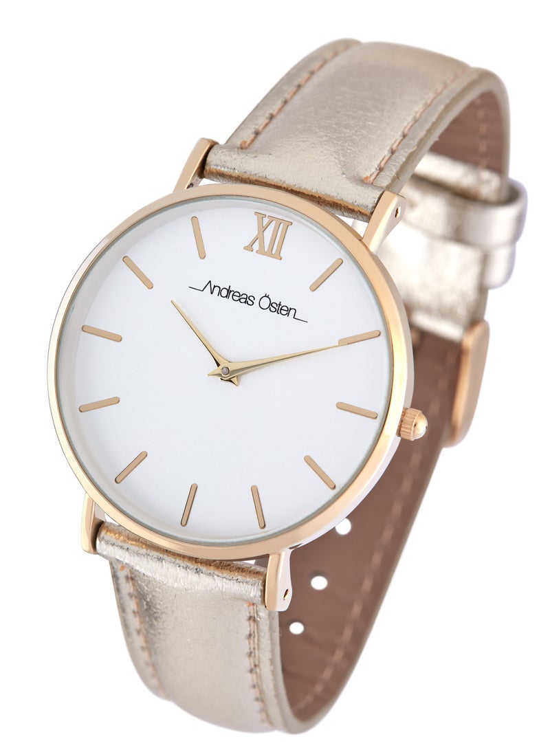 Andreas Osten Andreas Osten Ladies Analog Watch with Metallic Rose Leather Band, AO-196  - Image 2