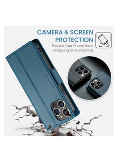 CaseMe Flip Wallet Case For iPhone 15 Pro Max [RFID Blocking] PU Leather Wallet Flip Folio Case with Card Holder Kickstand Shockproof Phone Cover (Blue)  - Image 3