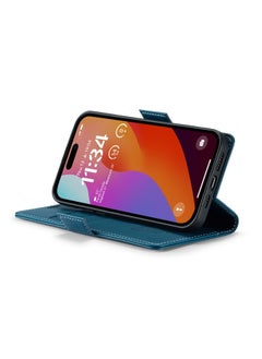 CaseMe Flip Wallet Case For iPhone 15 Pro Max [RFID Blocking] PU Leather Wallet Flip Folio Case with Card Holder Kickstand Shockproof Phone Cover (Blue)  - Image 4