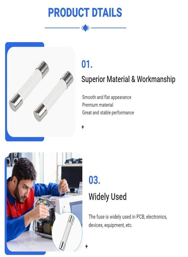 XPARTCO فيوز سيراميك للميكروويف من إكس بارتكو، 20 أمبير 250 فولت، بطيء الاحتراق، 6.35 × 32 مم، بديل عالمي لأجهزة جنرال إلكتريك، ويرلبول، سامسونج، إل جي، عبوة من 5 قطع - Image 5