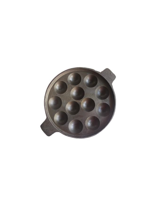 Earthbound - EARTHBOUND Cast Iron Paniyaram/Appe Pan (Smooth) 12 Dips (Black). Pre Hand Seasoned with Vegetable Oil. - Image 1