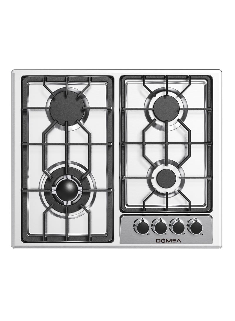 DOMEA 4 Burner Gas Stove, Built-in Gas Hob, Stainless Steel Cooktop with Auto Ignition, Cast Iron Pan Supports, Metal Knobs, Tabletop & Built-in (48*56cm) Installation, KG188