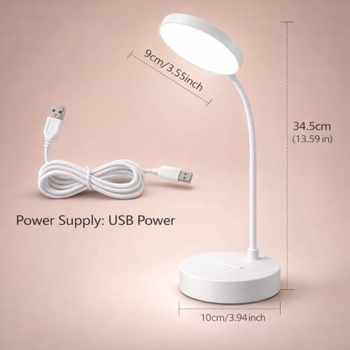 One94Store LED Desk Lamp Touch Sensor On/Off, USB Rechargeable Study Light, 3 Brightness Modes, 360 Adjustable Arm, Phone Holder, Night Light for Students, Dorm & Office (White) - Image 3