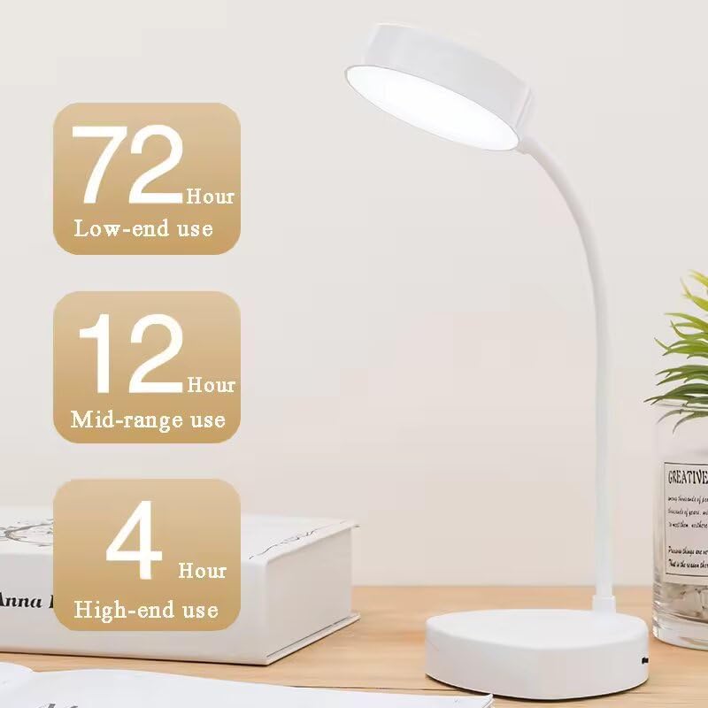 One94Store LED Desk Lamp Touch Sensor On/Off, USB Rechargeable Study Light, 3 Brightness Modes, 360 Adjustable Arm, Phone Holder, Night Light for Students, Dorm & Office (White) - Image 5