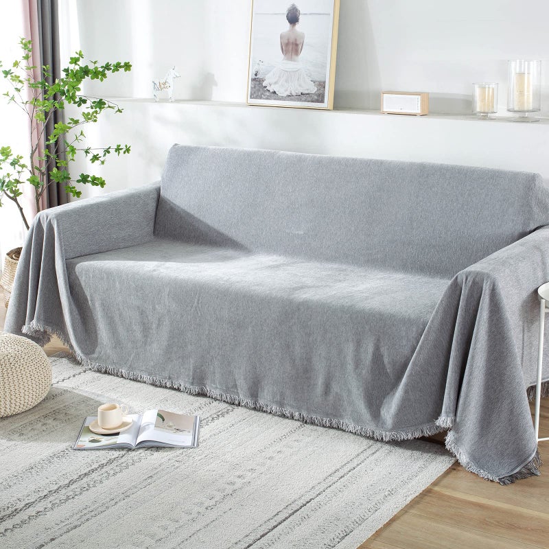 Sofa Throws for 234 Seater Extra Large 3 Seater  Washable Antislip Dirtrepellent Couch Throws with Tassels 180 x 300 cm Light Gray