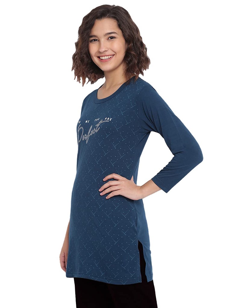 Duchess Women's Cotton Summer Wear Printed Night Suit Pajama Set (Airforce-Black, Large) - Image 4