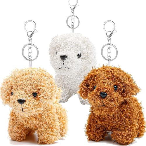 Anboor 3pcs Small Stuffed Animals48 Inch Cute Puppy Dog Plush Stuffed Animal with Keychain for Party Favors BrownWhiteLight Brown - Image 1