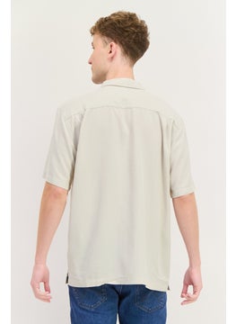 QUIKSILVER Men Comfort Fit Embroidered Short Sleeve Casual Shirt, Beige  - Image 3