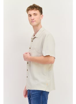 QUIKSILVER Men Comfort Fit Embroidered Short Sleeve Casual Shirt, Beige  - Image 2