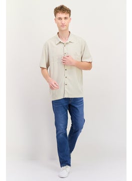 QUIKSILVER Men Comfort Fit Embroidered Short Sleeve Casual Shirt, Beige  - Image 4