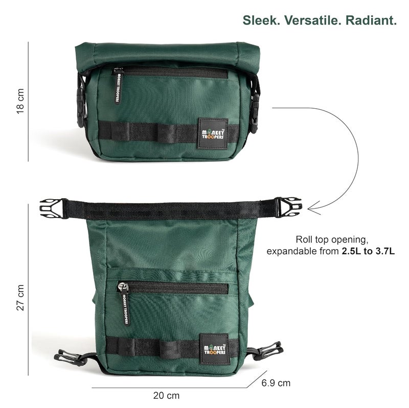 Monkey Troopers Radiant Waist Bags for Men Women- Premium Stitching, Branded Zippers, Water resistant pocket, Fanny pack for Hiking Travel, Lightweight & Tough, Quick-Access Pocket (Dark Green) - Image 3