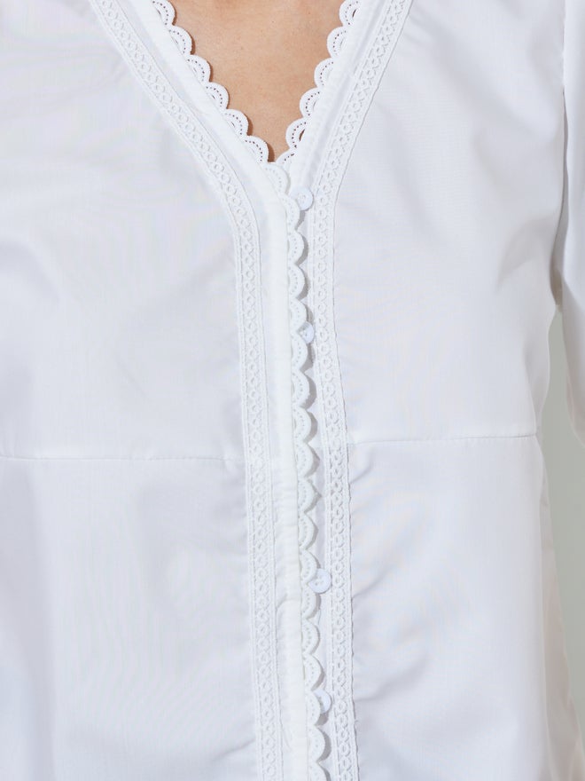 Styli White Short Sleeve Lace Trim Blouse - Image 3
