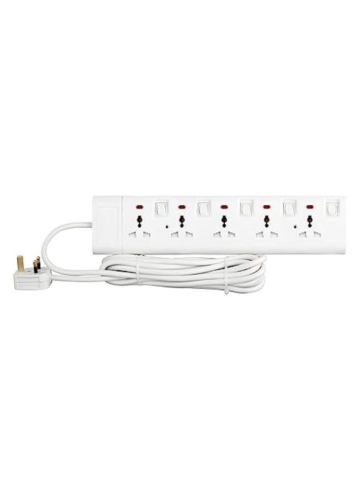 erorex 5 Way Universal Power Extension Socket With Individual Switches, Indicators and 3M Cable ESMA Approved (TPB 725-3M)