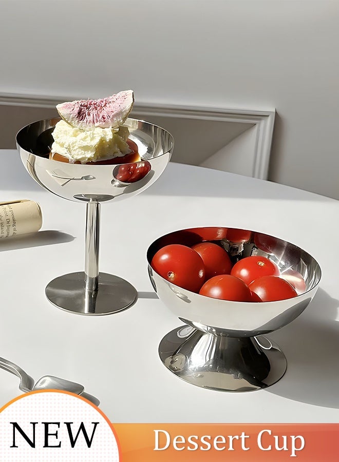 DUNISO 2pcs Stainless Steel Dessert Cup High Footed Design Ice Cream Bowl Elegant Mousse Bowl for Custard Pudding and Salads Decorative Fruit Dish Holder Dessert Display Stand Fruit Tray Table Decoration - Image 1