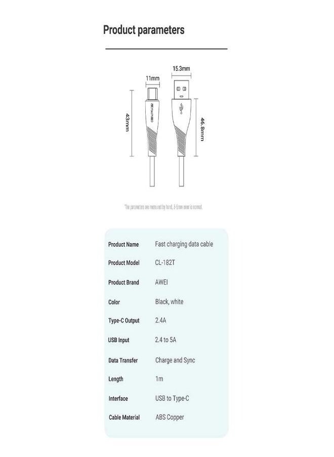 كابل Awei CL-182T Type-C بطول 1 متر، شحن سريع 2.4 أمبير، مقاوم للانحناء، نقل بيانات متزامن - pzsku/Z01AB86694469F7AB99F3Z/45/_/1734496031/fecd09ff-ccb8-484e-bd73-638c050cd515