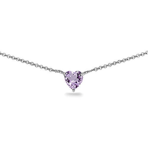 B. BRILLIANT B BRILLIANT Sterling Silver Purple Amethyst Birthstone Dainty Short Heart Choker Necklaces for Women - Image 1