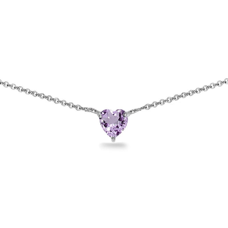 B. BRILLIANT B BRILLIANT Sterling Silver Purple Amethyst Birthstone Dainty Short Heart Choker Necklaces for Women - Image 2