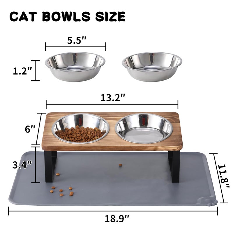 Summark Upgraded Elevated Cat Bowls with Food Mat,15Â°Tilted Stand Anti Vomiting Raised Cat Dishes for Food and Water,2 Stainless Steel Bowls for Cats and Puppyï¼ˆRustic Brownï¼‰ - Image 5
