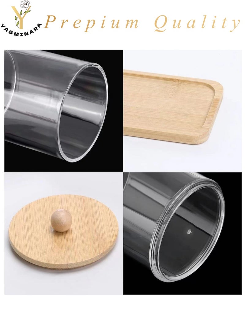 YASMINARA 3-Pack  Organizer Jar Set With Bamboo Lid and Tray Triple Pieces Acrylic Storage Organizing Box Suit For Bathroom Makeup Cotton Swabs Toner Pad Facial Pad Rubber Band Office Clips Staples Kitchen Spices etc  - Image 3