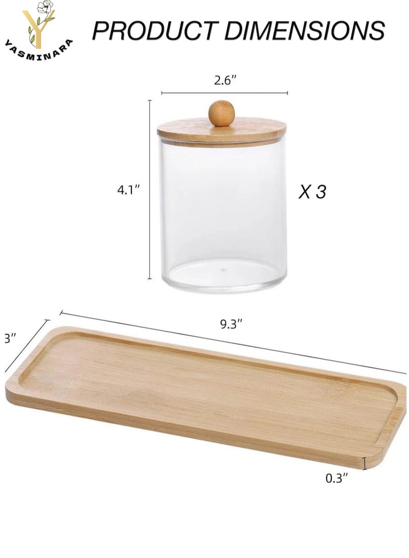 YASMINARA 3-Pack  Organizer Jar Set With Bamboo Lid and Tray Triple Pieces Acrylic Storage Organizing Box Suit For Bathroom Makeup Cotton Swabs Toner Pad Facial Pad Rubber Band Office Clips Staples Kitchen Spices etc  - Image 4