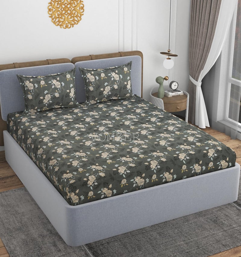 VOMZER 350 TC Cotton Feel All Around Elastic Fitted Bedsheets King Size, Premium Elastic Fitted King Size Bed Sheet for Double Bed with 2 Pillow Covers, Size- 78” x 72” (Yellow Rose) Floral - Image 2