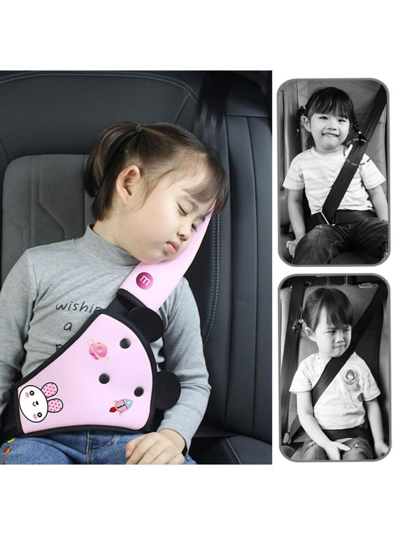 CMGTYYD 2 Pcs Car Seat Belt Pillow and Adjuster Set for Kids, Cute Cartoon Neck Support Cushion, Soft Comfortable Safety Strap Cover, Removable Washable, Perfect for Toddlers and Children Over 3 Years for Long Road Trips and Sleeping (Pink) - Image 2