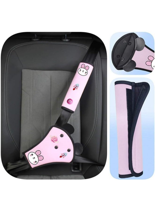 CMGTYYD 2 Pcs Car Seat Belt Pillow and Adjuster Set for Kids, Cute Cartoon Neck Support Cushion, Soft Comfortable Safety Strap Cover, Removable Washable, Perfect for Toddlers and Children Over 3 Years for Long Road Trips and Sleeping (Pink) - Image 3