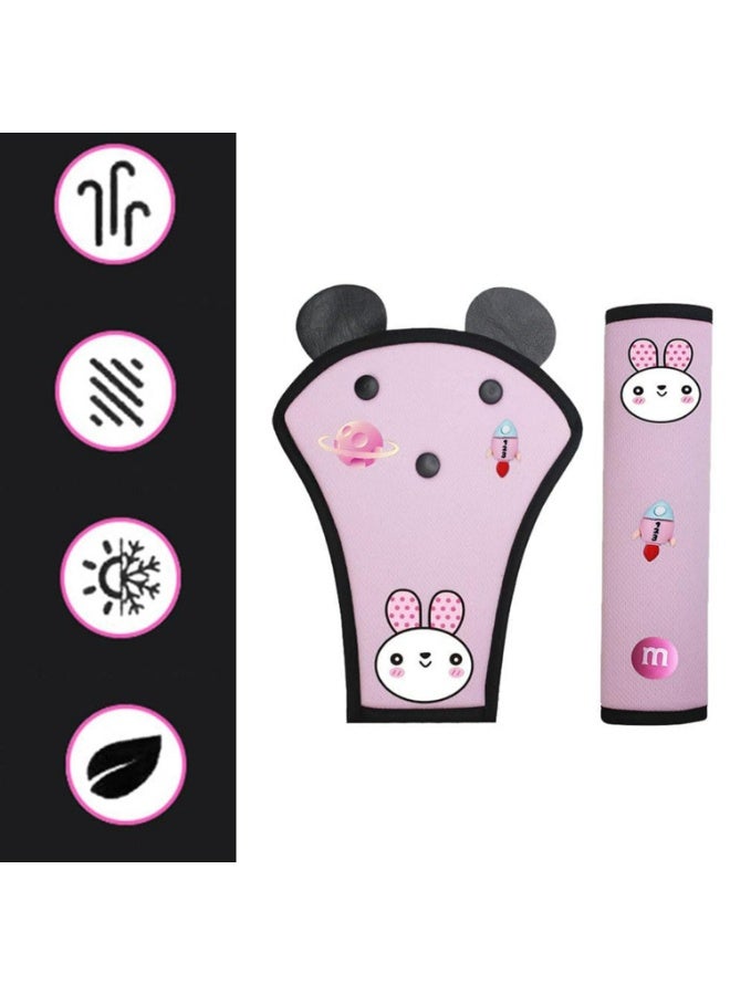 CMGTYYD 2 Pcs Car Seat Belt Pillow and Adjuster Set for Kids, Cute Cartoon Neck Support Cushion, Soft Comfortable Safety Strap Cover, Removable Washable, Perfect for Toddlers and Children Over 3 Years for Long Road Trips and Sleeping (Pink) - Image 4