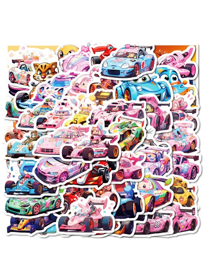 NIBEMINENT 50 Pcs Pink Girl Racing Car Deco Kit Waterproof Stickers, High Definition Printing Bright Colors, Suitable for Laptop Skateboard Luggage Water Bottle Guitar DIY - Image 2