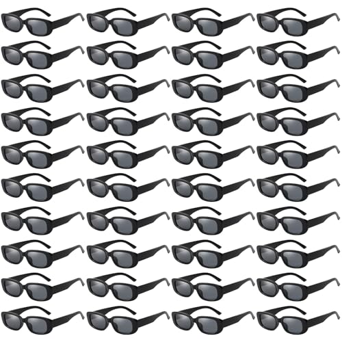 Pibupibu 40 Pack Rectangle Sunglasses Bulk 90s Retro Cool Party Sunglasses for Women Men Glasses Set, Black - Image 1