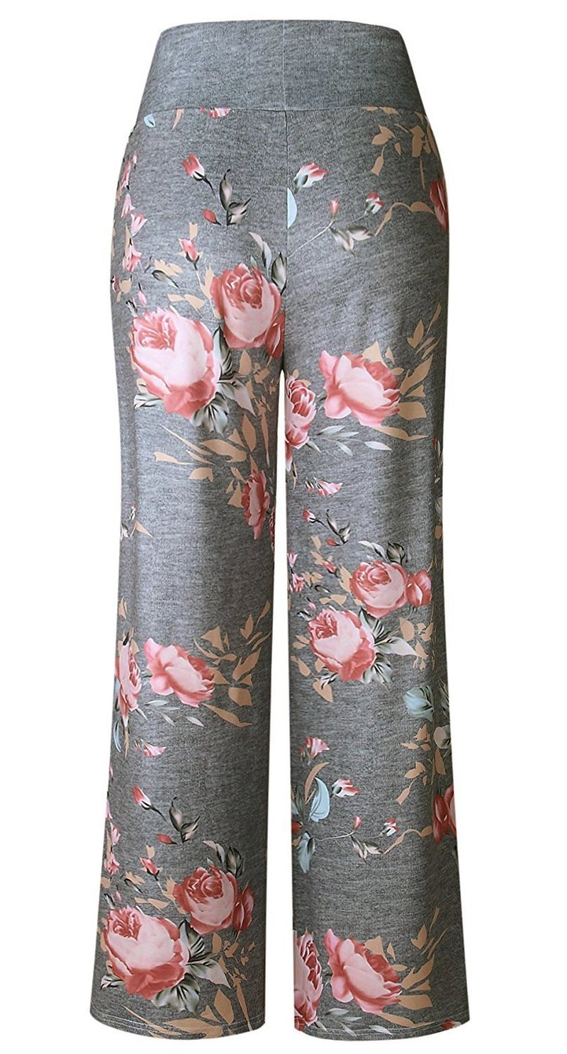 AMiERY Pajamas for Women Women's High Waist Casual Floral Print Drawstring Wide Leg Palazzo Pants Lounge Pajama Pants (Tag M (US 6), Grey) - Image 5
