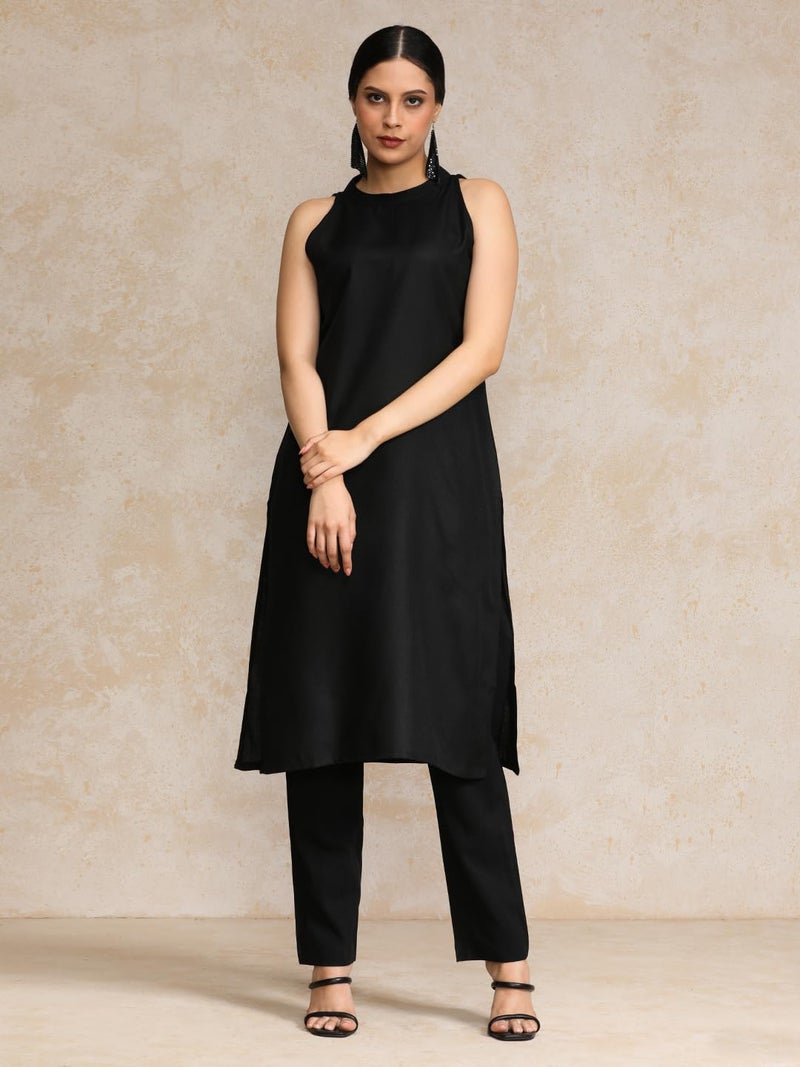 Varanga Black Halter Neck Straight Kurta - Image 2