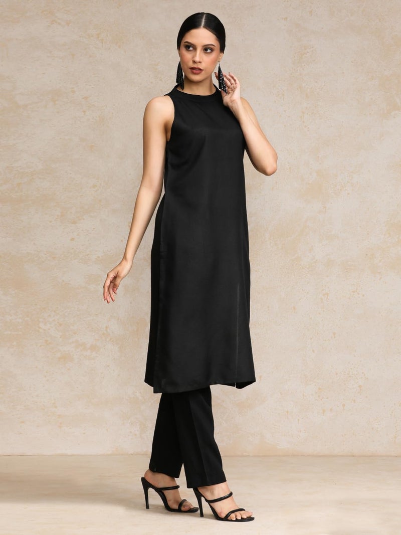 Varanga Black Halter Neck Straight Kurta - Image 3