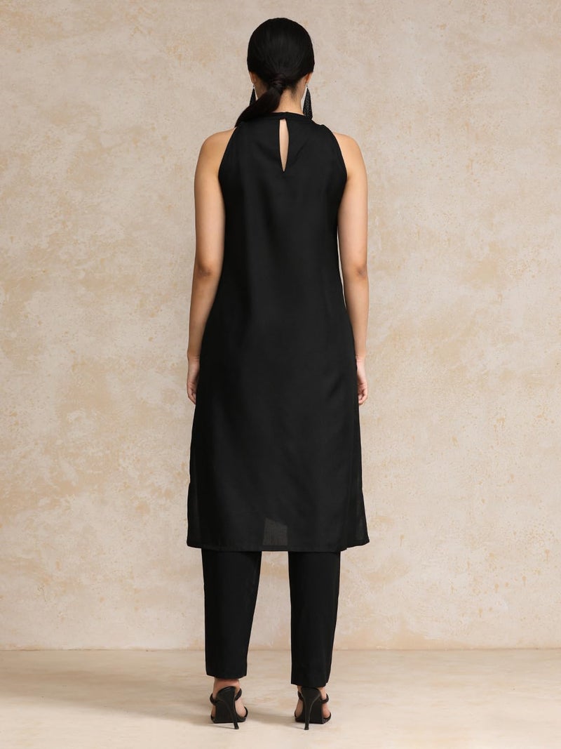 Varanga Black Halter Neck Straight Kurta - Image 4