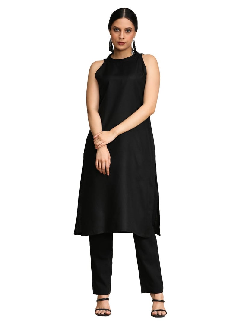 Varanga Black Halter Neck Straight Kurta - Image 1