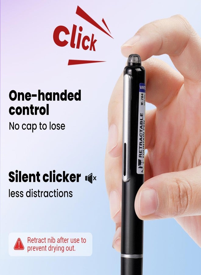 WRITECH Retractable Fountain Pen Set: Fine Nib Black Ink Pens Includes 5 Ink Cartridges Smooth Writing for Sketching Journaling Calligraphy Gift (Black) - Image 3