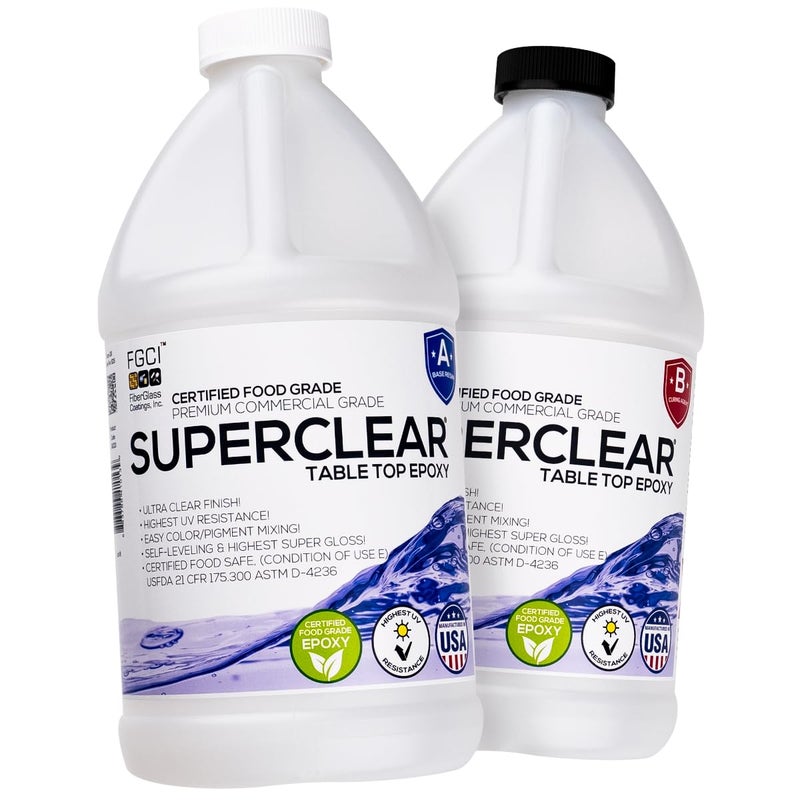 Superclear Table Top Epoxy Resin 1 Gallon | 128 oz Kit, Anti-Yellow Highest UV Impact Resistance, Food Grade Safe, Ultra Crystal Clear Gloss, Bubble Free, Bar & Surface Coat, Tumblers, Wood, DIY - Image 1
