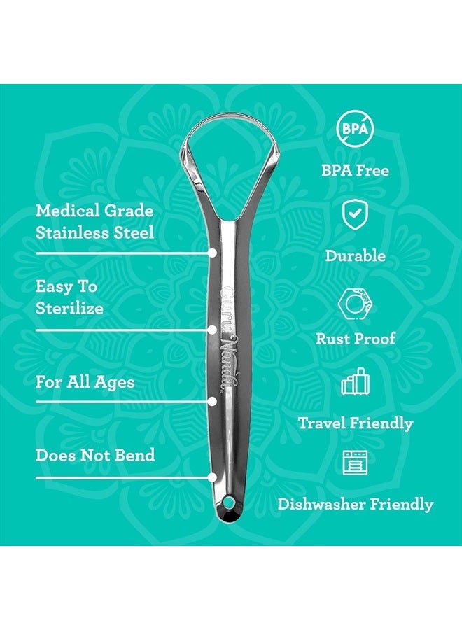GuruNanda Stainless Steel Tongue Scraper (Pack of 2), Fight Bad Breath, Medical Grade 100% Stainless Steel Tongue Cleaner, Tongue Scraper For Adults and Kids, Great For Oral Care, Travel Friendly - Image 3