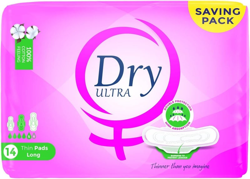 Dry Ultra - Thin Long - 14 Sanitary pads, SAVING PACK - Image 1
