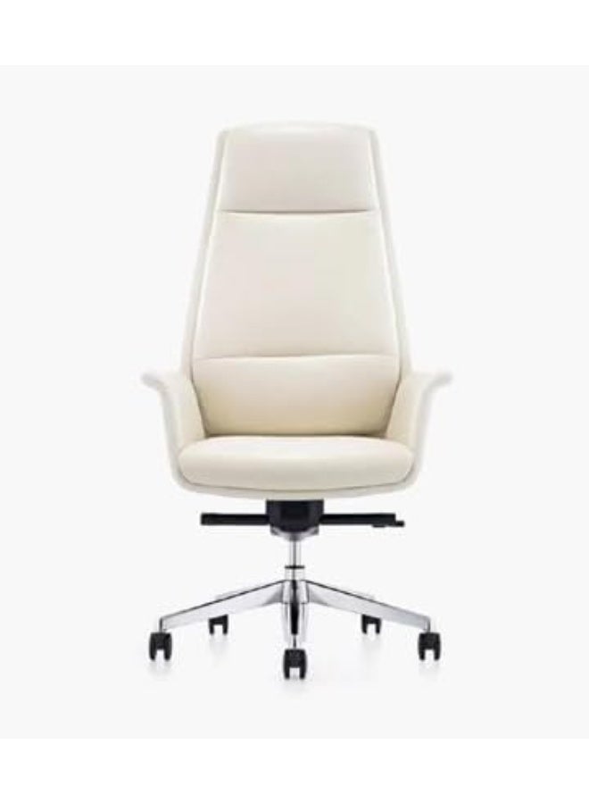 Kaliber Nexus High Back Office Chair, White Leather Upholstered Finish, Padded Leatherette Armrests, Adjustable Tilt Mechanism, Lock Position, Sturdy Aluminium Base, Nylon Casters