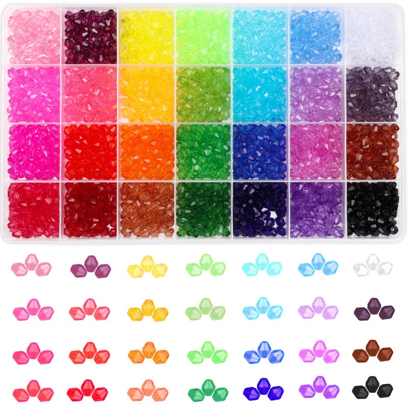 PAXCOO 1960Pcs Crystal Beads for Jewelry Making Assorted 28 Colors Bicone Acrylic Glass Beads 6 mm