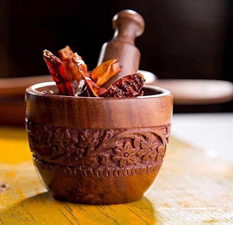 Onlineshoppee Wood Kitchen Tool Set Carved Pestle and Mortar, Natural Wooden Mortar and Pestle for Herbs, Spices, and Cooking Thoughtful and Practical Gift for Any Occasion - Image 1