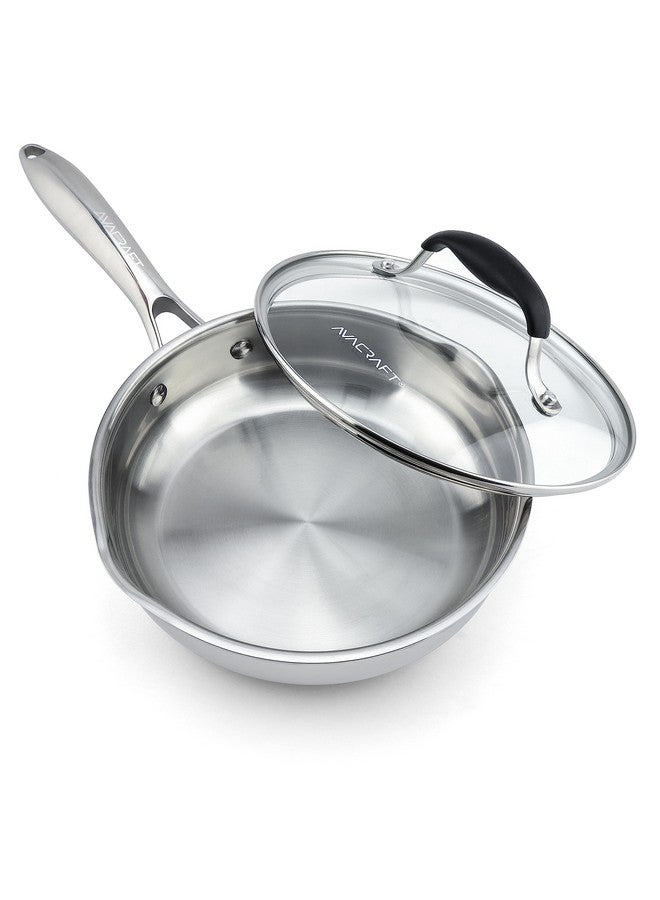 AVACraft مقلاة AVACRAFT 8 بوصة ثلاثية الطبقات من الفولاذ المقاوم للصدأ مع غطاء، فوهات جانبية، مقلاة تحريض، مقلاة متعددة الاستخدامات من الفولاذ المقاوم للصدأ، مقلاة في أواني الطهي لدينا (فولاذ مقاوم للصدأ ثلاثي الطبقات، 8 بوصة) - Image 1